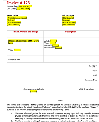 Artist Invoice and T&C - template one-page