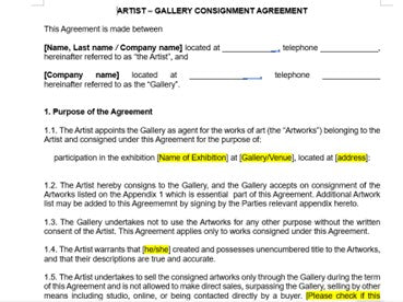 Consignment Agreement - Artist - Gallery